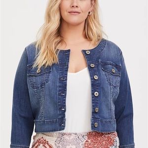 Nwt Torrid Collarless Crop Denim Jacket 